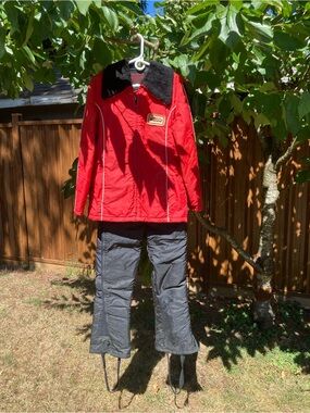 Vintage 1970s red nylon Chaparral snowmobile suit